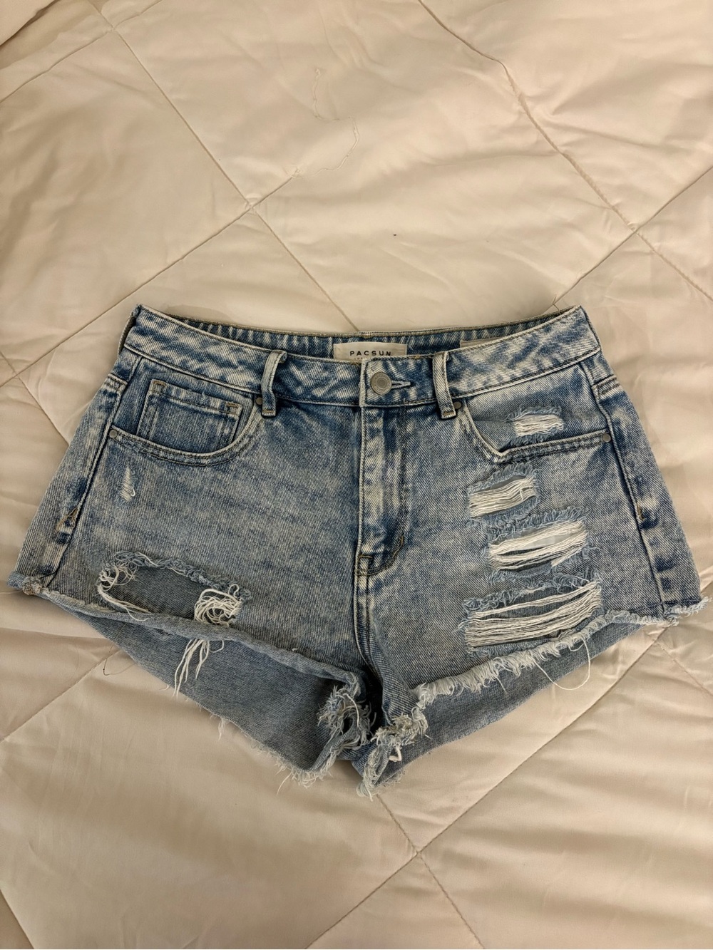PacSun Light Blue Distressed High Rise Festival Shorts